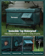 Heated Cat House for Outside,Dual Camera Mounts,100% Weatherproof & Extremely Insulated,Elevated Feral Cat Shelter with Escape Door,Waterproof Eaves for Outdoor Stray Barn Cat(Dark Green, XL)