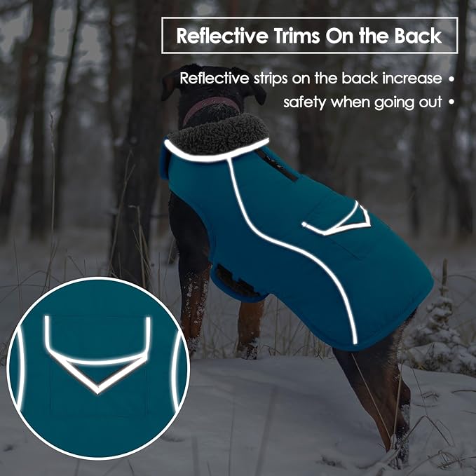 SUNFURA Dog Winter Coat, Medium Dog Coat Jacket with Fleece Lining for Cold Weather, Warm Puffer Jacket Turtleneck Snowsuit with Leash Hole for Jack Russel, Boston Terrier, Turquoise M