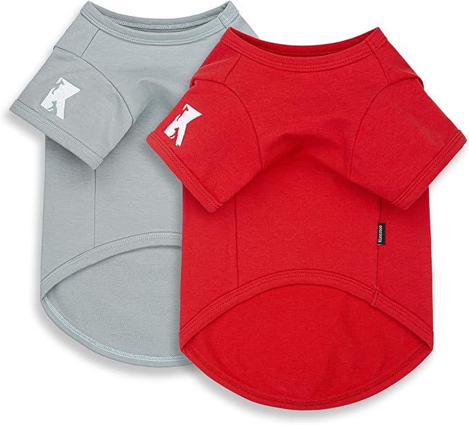 Koneseve Dog Shirt Breathable Cotton Stretchy Soft for Small Pets 2-Pack Sunny Red & Smoky Blue XL