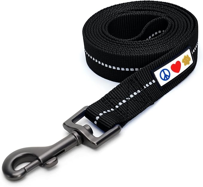 Pawtitas 6 FT Recycled Dog Leash with Reflective Stitched Thread Stitched on Side| Medium Reflective Dog Leash Made from Plastic Bottles Collected from Oceans – Black 6 ft Dog Leash