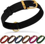 Leather Dog Collar - Heavy Duty Adjustable Soft Padded Pet Collars for Small Medium Large Dogs Breed - Black Green Brown Pink Red Blue (Black, M, 12"-15" Neck Fit)