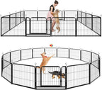 Dog Playpen Outdoor Extra Wide 16 Piece Panels Heavy Duty Dog Fence 24" Height Anti-Rust with Doors Portable for RV Camping Yard, Total 29FT, 68 Sq.ft, Snowy Black