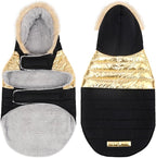 HDE Dog Puffer Jacket Fleece Lined Warm Dog Parka Winter Coat with Harness Hole 90s Black and Gold Metallic - M