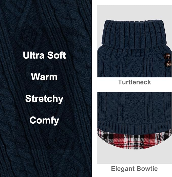 KYEESE Dog Sweater Warm Turtleneck Medium Dogs Sweater Thick Pet Coat for Fall Winter Cold Weather Soft Pullover Dog Sweaters for Medium Dogs Boy Stretchy Knitwear Cat Clothes with Gingham Patchwork