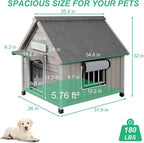 PetsCosset 26" L Outdoor Dog House with Waterproof Asphalt Roof for Small to Medium Dogs,Large Wooden Indoor Dog Kennel with Anti-Chewing Metal,Oxford Cloth Window,Durable Doghouse for 1-2 Dogs