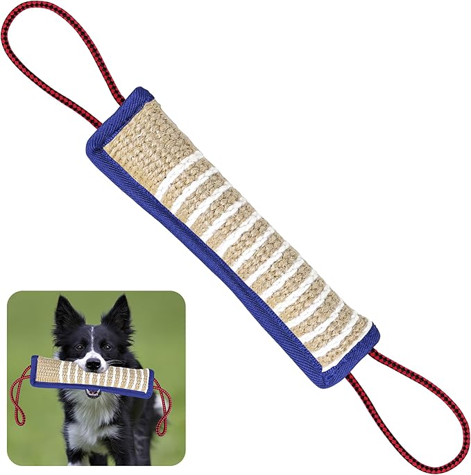 ToLanbbt Dog Tug Toy Bite Jute Pillow Pull Toy with 2 Strong Handles Perfect for Tug of War, Puppy Interactive Play, Tear Resistant Bite Training for Small Medium Large Dogs (Blue-Rhombic)