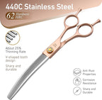 Fenice Peak Professional Curved Thinner Dog Grooming Scissors 7.0'' Rose Gold Thinning Shears Extremely Sharp Blades 440C Stainless Steel Thinning Shears Durable Smooth Fine Cut for Dogs and Cats.