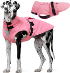 Extra Large Dog Coat, Warm Dog Winter Jacket, Waterproof Dogs Snowsuit with Foldable High Collar, Reflective Strips, Adjustable Hook & Loop Closure - Ideal for Cold Weather - Pink 5XL