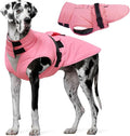 Extra Large Dog Coat, Warm Dog Winter Jacket, Waterproof Dogs Snowsuit with Foldable High Collar, Reflective Strips, Adjustable Hook & Loop Closure - Ideal for Cold Weather - Pink 4XL