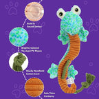 Crinkle Dog Toys Squeaky Plush No Stuffing Cute Puppy Stuffless Tough Rop Pull Toy, Fun Dog Stuffed Animals Durable Chew Set for Small Medium Large Pup (Large, Lizard)