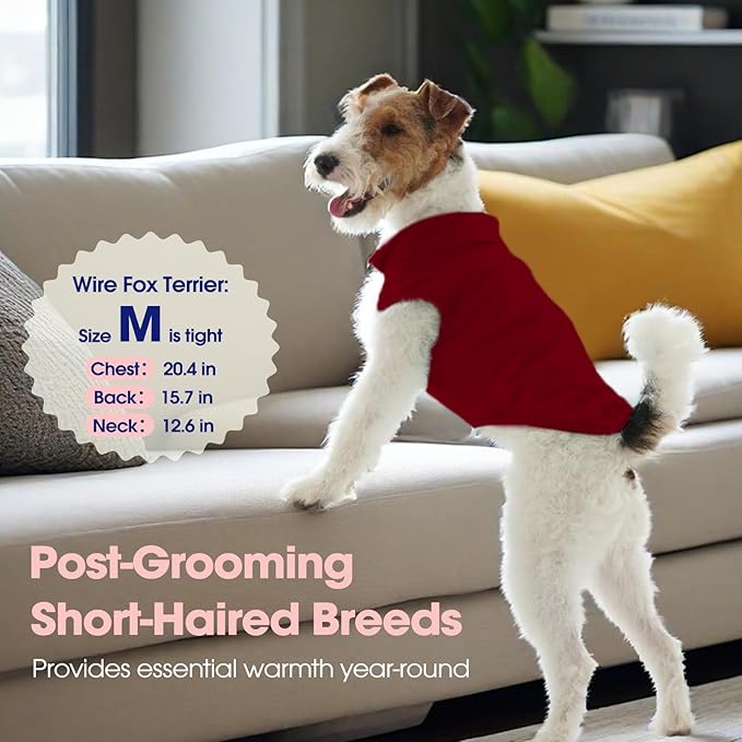 FUAMEY Dog Fleece Vest for Large Dogs,Warm Stretchy Dog Sweatshirts Pullover with Leash Hole Dogs Sweater Soft Pet Turtleneck Cozy Pet Vest Lightweight Sleeveless Red L