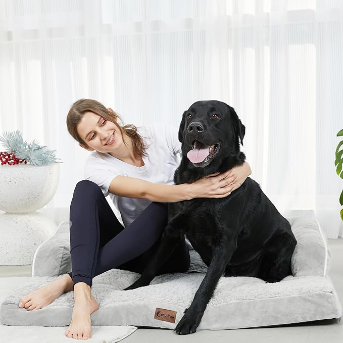 Orthopedic XXL Dog Beds, Waterproof Egg Crate Foam Big Pet Bed for All Breed Sized Dogs 53x42Inch, Washable Extra Large Dog Couch Bed with Removable Cover and Non-Slip Bottom, Grey White