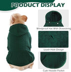 EXPAWLORER Textured Cable Knit Basic Dog Hoodie, Elevated Style Dog Sweater with Leash Hole and Pocket, Soft and Warm Pet Winter Coat, Cold Weather Clothes for Small Medium Large Dogs,Dark Green XL