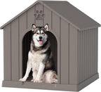Large Dog House Outdoor Indoor, Durable Plastic Waterproof Doghouse with Air Vents and Elevated Floor, Easy Clean and Assemble for Medium Large Dogs (Classic Grey, 36.2''L×38''W×38''H)