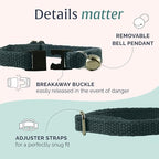 Hepper Hemp Safety Breakaway Cat Collar with Bells - Adjustable Large to Small Kitten Collar with Bell - Cat Collars for Girl Cats/Cat Collars for Boy Cats - Minimalist Cute Cat Collar with Cat Bells