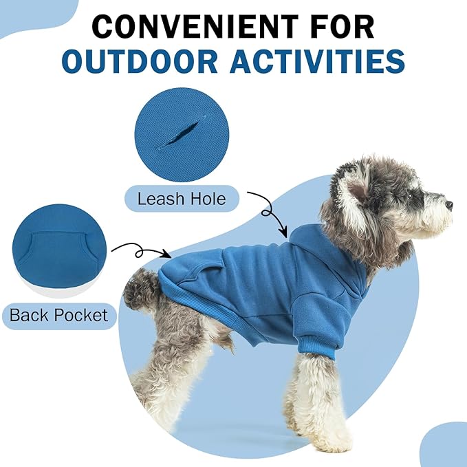 SCENEREAL Dog Hoodie Sweaters for Small Medium Large Size Dogs, Fleece Dog Sweatshirt with Hat and Pocket,Soft Cold Winter All Weather Dog Clothes for S to XL Sized Dogs, Blue S