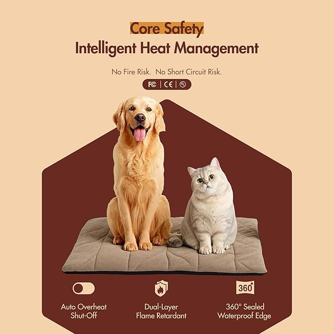 Dog Heating Pad (56"x40") - Waterproof Electric Heated Mat & Pet Bed for Indoor and Outdoor Use, Chew Resistant Cord, Machine Washable Cover with Wheat Pattern Quilting, for Cats and Pets