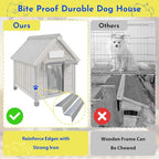Outdoor Dog House Weatherproof Large Wooden Dog Kennel Indoor for Small Dogs with Chew-Proof Frame, Oxford Fabric Window, Removable Floor Pet Shelter (Grey, 18.1" D x 25.2" W x 24" H)