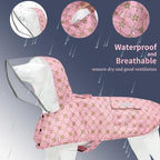 Waterproof Dog Raincoat, Adjustable Reflective Lightweight Pet Rain Clothes with Poncho Hood (Gold Cheery Blossoms Pink, X-Small)