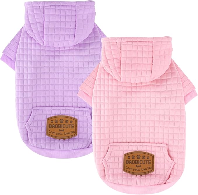 2 Pack Dog Hoodie Sweaters for Small Medium Dogs Warm Dog Clothes for Large Dogs Soft Waffle-Like Laminated Sweatshirt Bulldog (Pink+Purple, XXS (Back: 8",Chest: 11", Neck: 7.9"))