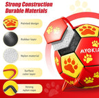 Size 2 Dog Soccer Ball with Straps Durable Training Ball for Pets Interactive Outdoor Dog Toy, Red & Yellow, Paw Prints Design, for Small to Medium Puppies, Pet Supplies