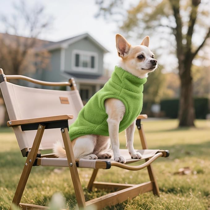 Idepet Dog Fleece Vest Sweater Zip Up Warm Pullover Dogs Jacket with D-Ring Leash Winter Cold Weater Coat Pet Sweatershirt Clothes Hoodie for Small Medium Dogs Boy Girl(Green,S)