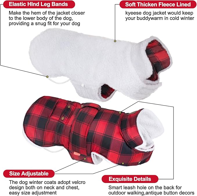 KYEESE Dog Coat Warm Pet Winter Puffer Coat with Leash Hole Thick Cat Clothes with Pocket Waterproof Dogs Jacket with Fleece Lined Windproof Dog Coats for Small Dogs Soft Pet Sweater for Cold Weather