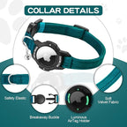 Luminous AirTag Cat Collar Breakaway, OUCWLTAG GPS Cat Collar with Apple Air Tag Holder, Cat Tracker Collars with Safety Elastic Band for Girl Boy Cats, Kittens and Puppies (Blue, 9-13 Inch)