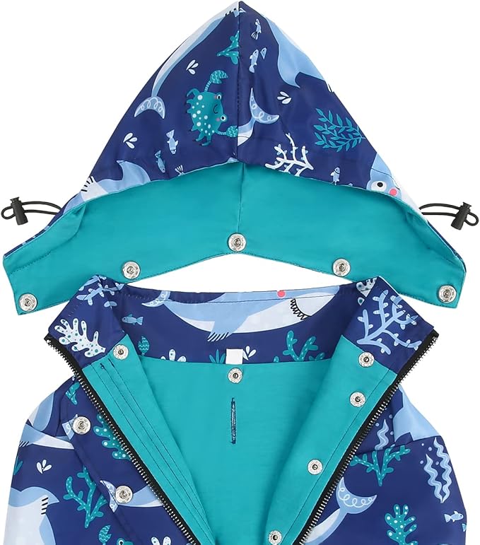 HDE Dog Raincoat Poncho Double Layer Zip Rain Jacket with Removable Hood, Leash Hole for Small to 3XL Dogs and Puppies Sharks - 3XL