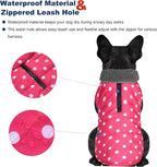 Dog Winter Coat, Waterproof Dog Jacket with Leash Hole, Reflective Adjustable Pet Snow Vest, Warm Fleece Sweater for Small Medium Large Dogs - Pink Polka Dot, L