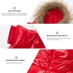 PINA Dog Winter Coat with Large Faux Fur Hood, Windproof and Warm, Suitable for Small to Large Dogs, Red, XL