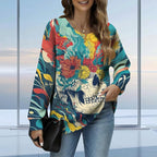 Women's Cat Printed Sweater Oversized Cable Knit Long Sleeve Christmas Clothes Casual Autumn Winter Fashion Tops