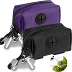 Dog Waste Bag Dispenser Pet Poop Bags Holder for Doggie Waste Bags Dispensers Soft Fabric Zipper Small Doggy Puppy Pouch for Leash Accessory Attachment with Carrier,2PCS Purple&Black