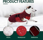 Kuoser XXXL Dog Coat, Dog Jackets for Large Dogs, Reflective Pet Winter Coat Cold Weather Coats, Doggie Snow Jacket Warm Apparel Clothes for Great Dane, Red XXXL