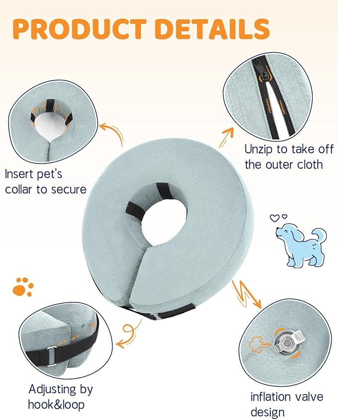 Supet Inflatable Dog Cone Collar Alternative for Large, Medium, & Small Dogs & Puppies - Soft, After Surgery