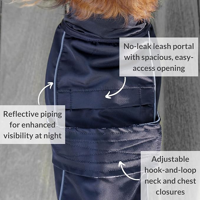 DJANGO Dog Jacket & Raincoat – Lightweight Water-Resistant Coat for Small, Medium, Long Dogs, & Dachshunds – Reflective, Adjustable Fit, Harness-Compatible & Easy-Access Harness Hole - Black, Medium