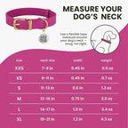 BRONZEDOG Leather Dog Collar with QR ID Tag Basic Pet Collars for Small Mini Dogs Cats Puppies (7-9 Inch (Pack of 1), Pink & Gold Buckle)