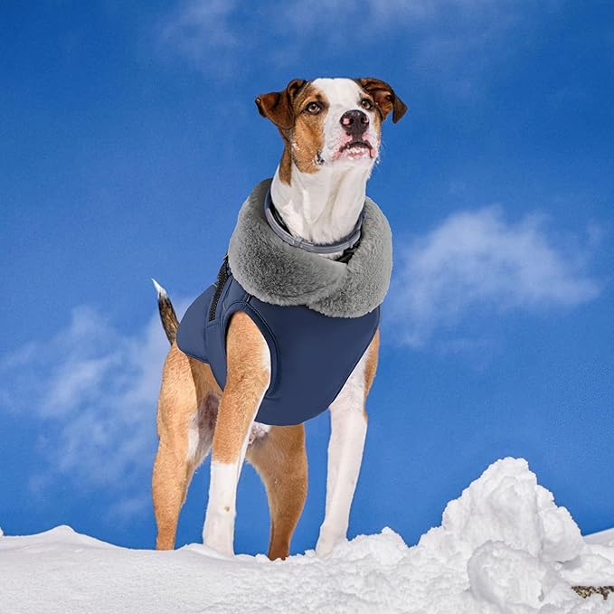 PETDSH Dog Coat Large, Windproof Dog Jacket with Warm Fleece Lining, Thickened Collar Dogs Winter Coat, Adjustable Reflective Pet Coats for Cold Weather (Navy Blue, XXX-Large)