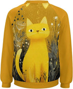 Abstract Cute Cat Shirts for Women Long Sleeve Lady Crewneck Pullover Sweatshirt Fall Winter Oversized Tops