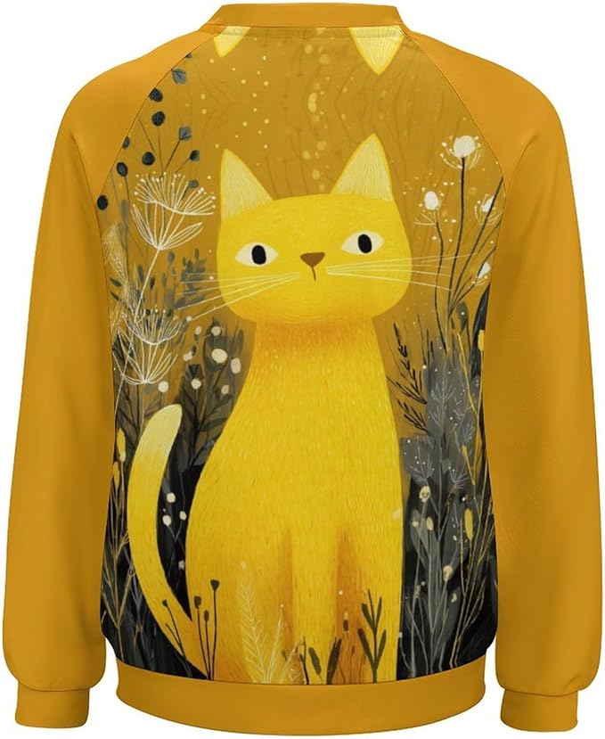 Abstract Cute Cat Shirts for Women Long Sleeve Lady Crewneck Pullover Sweatshirt Fall Winter Oversized Tops