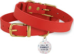 BRONZEDOG Leather Dog Collar with Metal Buckle Durable Basic Pet Collars for Small Medium Large Dogs (19-21 Inch (Pack of 1), Red & Gold Buckle)