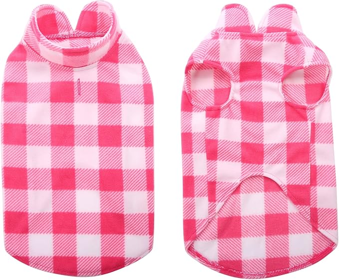 Kama Bridal Spring & Autumn Dog Coat - Pink & White Plaid Fleece Vest for Cats & Small Dogs (Pink, XXS)