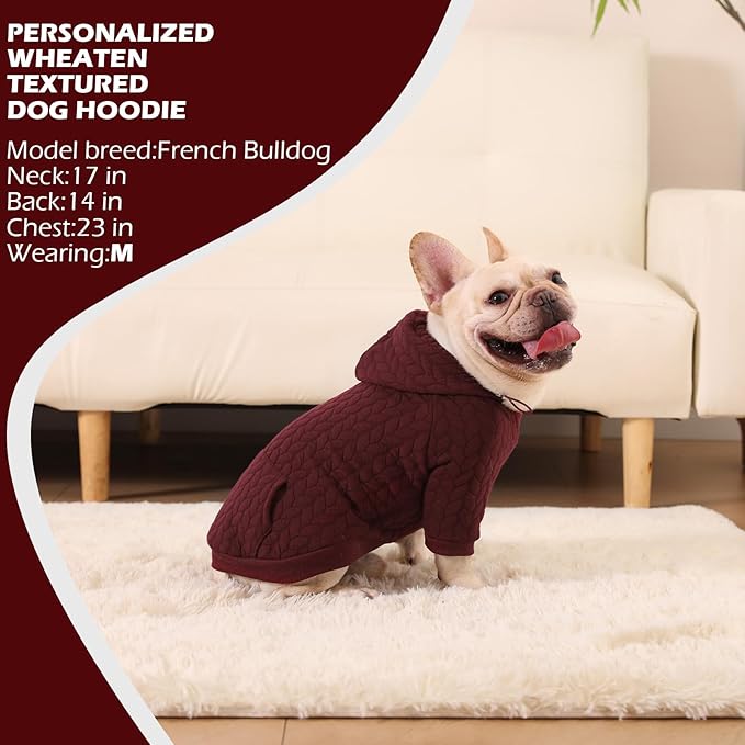 EXPAWLORER Textured Cable Knit Basic Dog Hoodie, Elevated Style Dog Sweater with Leash Hole and Pocket, Soft and Warm Pet Winter Coat, Cold Weather Clothes for Small Medium Large Dogs,Wine Red M