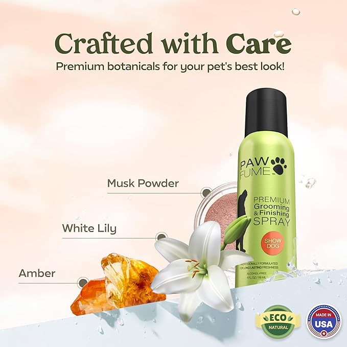 Paw Fume Dog Perfume Spray Long Lasting Scent for Grooming, Show Dog, 1-Pack – Keep Your Pup Fresh All Day – Hypoallergenic, Alcohol-Free, Detangling Formula – Moisturizing Pet Cologne Spray for Dogs