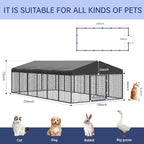 Large Outdoor Dog Enclosure,Heavy Duty Dog Cage with Roof,Galvanized Steel Dog Kennel Fence with Double Safety Locks(19.68'x 9.84')