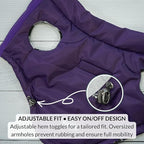 DJANGO Reversible Puffer Dog Coat – Warm Winter Dog Jacket & Water-Repellent Insulated Dog Coat w/Harness Hole, Windproof, Adjustable Fit for Small & Medium Dogs, Dachshunds – Violet Purple, Large