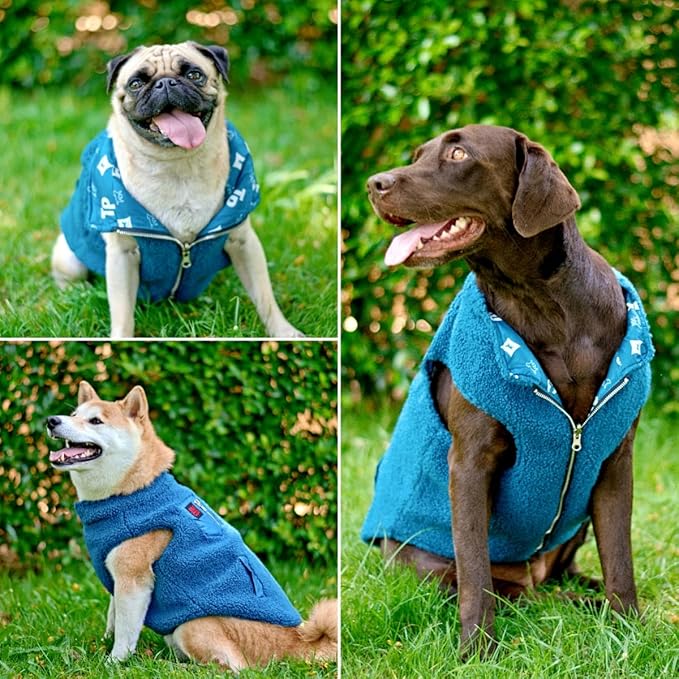 Tuff Pupper Reversible Fleece Sweater Vest for Dogs | Lightweight Comfortable Insulated Jacket | Front Zip Closure | Machine Washable | Built-in Leash Hole | Sizes for All Breeds (Medium, Teal)