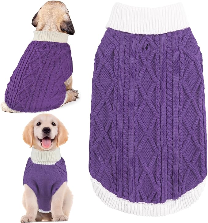 Small Dog Sweaters with Leash Hole Turtleneck Dog Sweaters Knitwear Boys Girls Warm Soft and High Stretch Pet Clothes for Fall Winter，Pet Shirts for Kitten Puppy Purple Medium