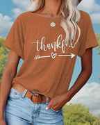 NIUBIA Women's T Shirts Summer Tops Simple Heart Graphic Shirts Sayings Short Sleeve Vacation Casual Blouse Thankful Tee