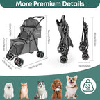 Double Pet Stroller for Dogs and Cats,Cat Strollers for 2 Cats,Double Dog Stroller for 2 Small Medium Dogs,4 Lockable Wheels/Lightweight/Folding,Grey